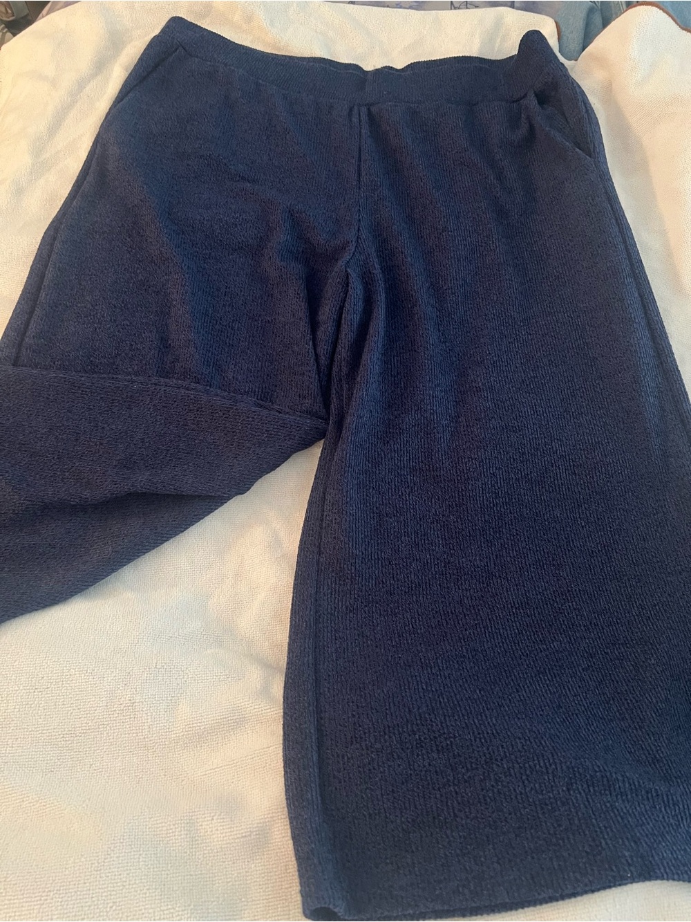 Gibsonlook Navy Blue Textured Knit Wide Leg Pants Plus Size 1X
